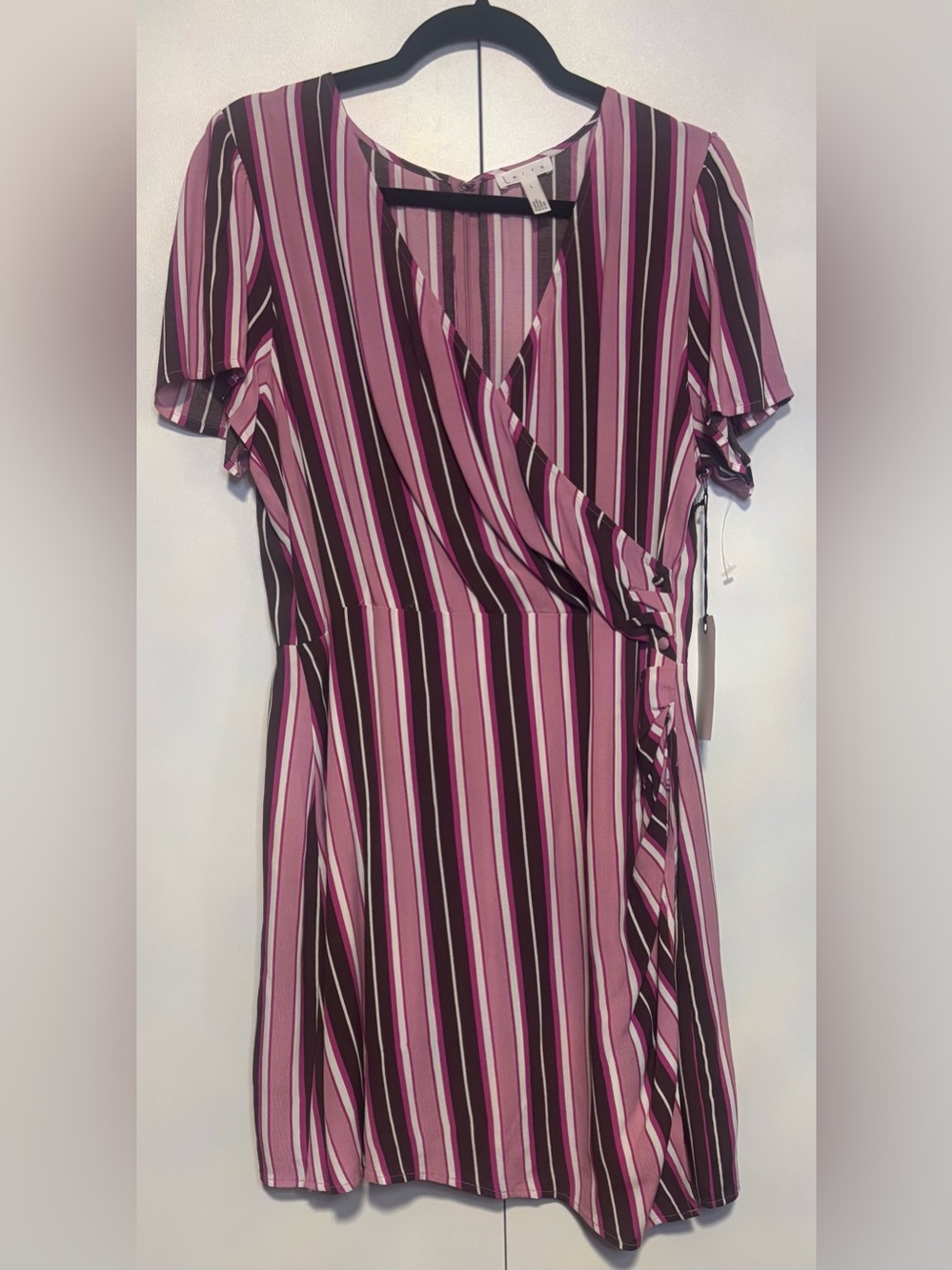 Leith Pink and Maroon Striped Wrap Tunic